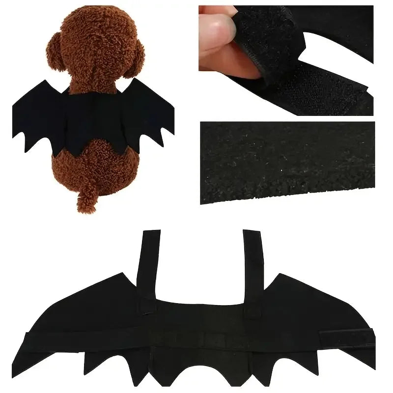 Halloween Pet Costume Bat Wings with Bell Chest Back Strap Dog Cat Clothes for Party Cosplay Holiday Decoration Use