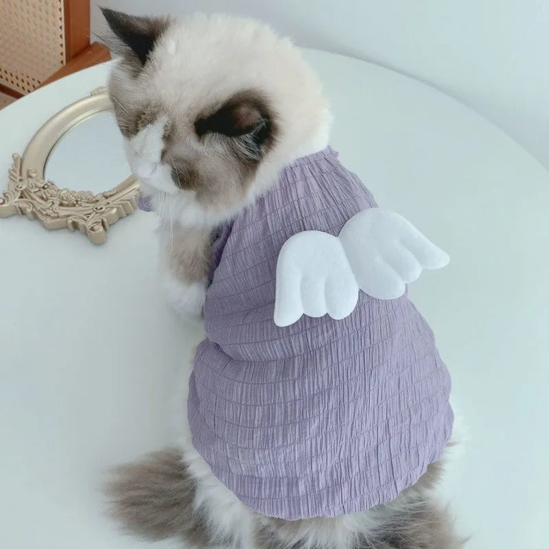 Cat Summer Clothes, Soft Kitten Clothing with Cute Angel Wings, Pet Clothes