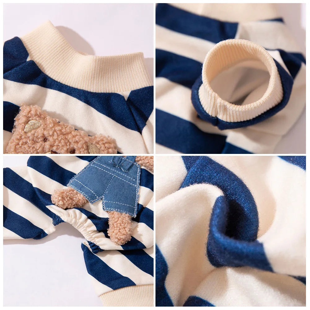 Kawaii Pet Clothes for Spring Summer Autumn Medium Small Cat Pet Cat Striped Jumpsuit Cute Cartoon Pattern Kitten Romper Pyjama