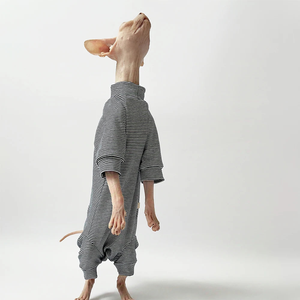 Sphynx Cat Clothes Leisure Stripe 4-legged Cotton Comfortable Hairless Cat Outfits Soft Winter Warm Devon Kornish Cat Clothes