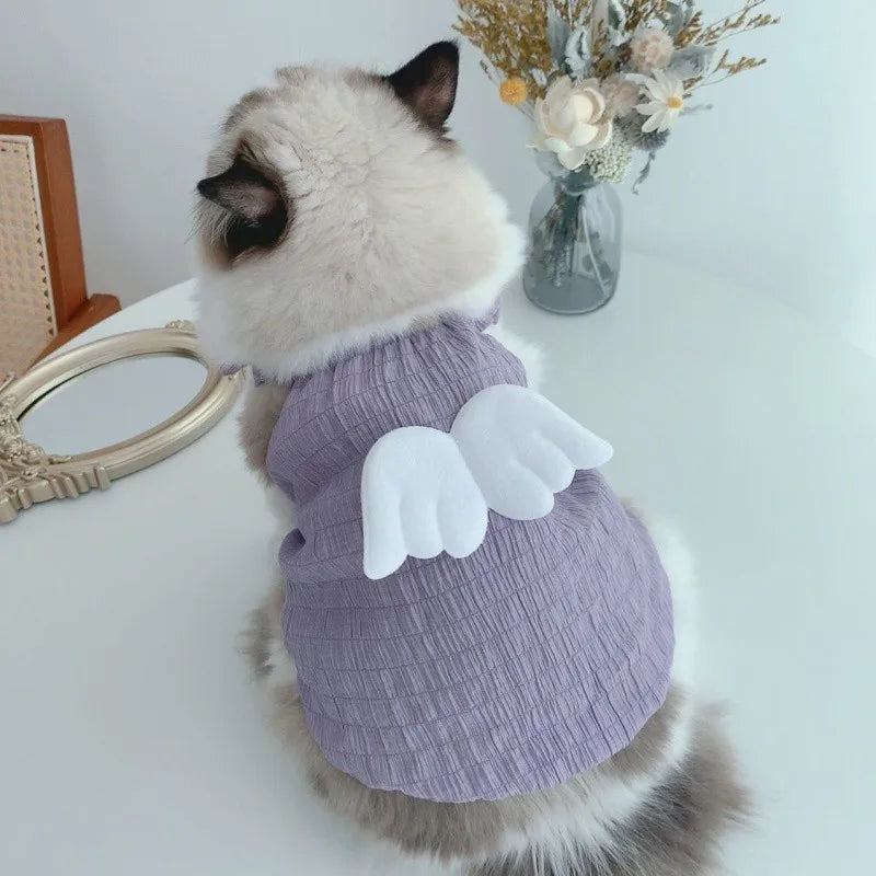 Cat Summer Clothes, Soft Kitten Clothing with Cute Angel Wings, Pet Clothes