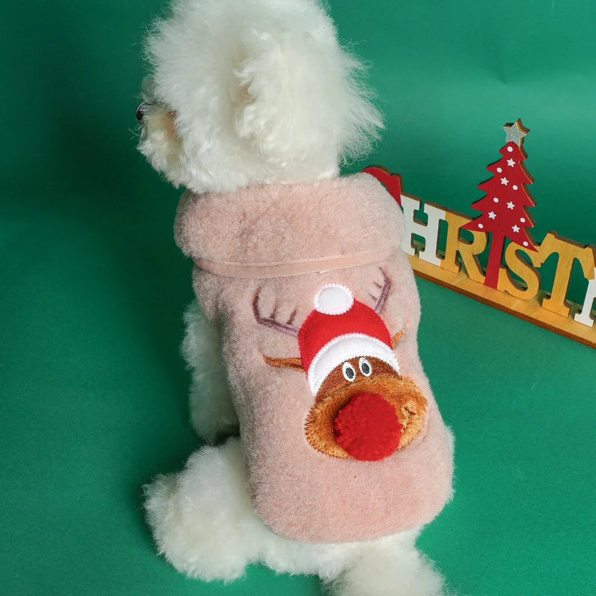 Christmas Pink Elk Three-dimensional Red Nose Pet Clothes Dog Cat Autumn and Winter Thickened Warm Sleeveless Coat