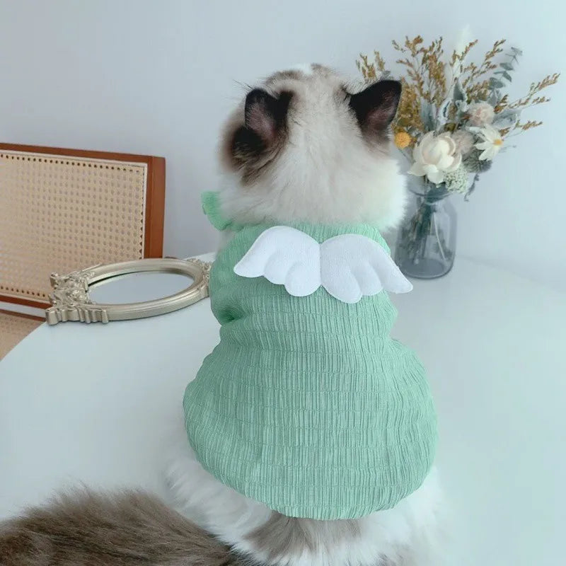 Cat Summer Clothes, Soft Kitten Clothing with Cute Angel Wings, Pet Clothes