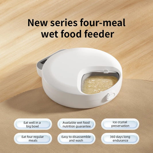 4 Meals Freshness Dry Wet Food Automatic Pet Feeder Cat Smart Feeding Dog Food Dispenser Button Timing Cat Dog Slow Feeding Bowl