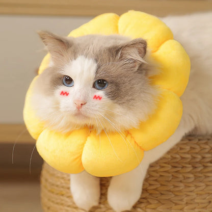 Pet Cat Small Dog Recovery Collar, Adorable Sunflower After Surgery Adjustable Pet Collar,Wound Healing Protection Collar