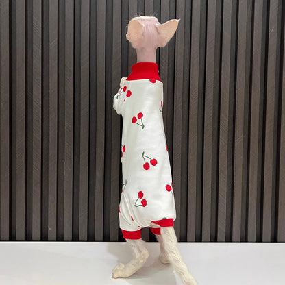 Cartoon quadruple cherry print hairless cat clothes sphynx cat devon all inclusive lint sleeved cat clothes