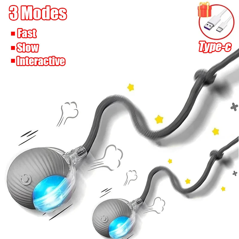 New Cat Interactive Ball Toy Automatic Rolling Ball Faux Tail Rechargeable Smart Pet Electric Toy Dog Cat Training Imitate Mouse