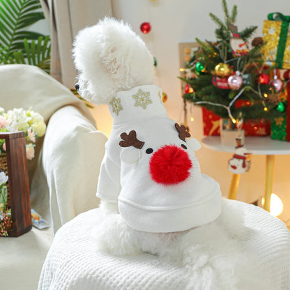 1PC Pet Clothes Dog Cat Christmas Style Autumn Thickened Warm White Snowman Patch Open Button Jacket