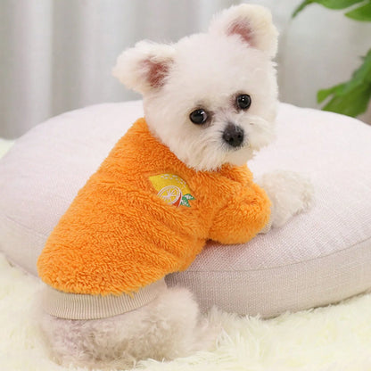 1PC  Pet Plush Two Leg Robe Fruit Embroidered Coral Velvet Casual Hoodie