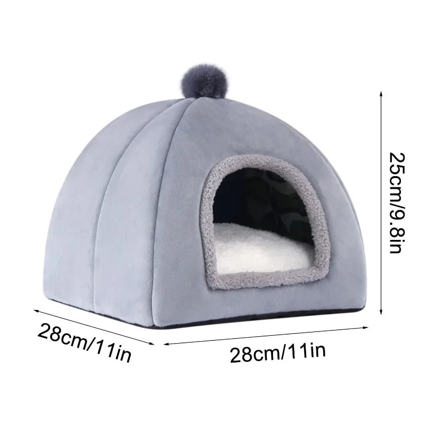 Winter Warm Cat House Bed with Soft Foldable Sleeping Mat Pad for Cats and Small Dogs Cozy Cute Pet Tent Bed with Compact 11x11