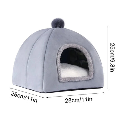Winter Warm Cat House Bed with Soft Foldable Sleeping Mat Pad for Cats and Small Dogs Cozy Cute Pet Tent Bed with Compact 11x11