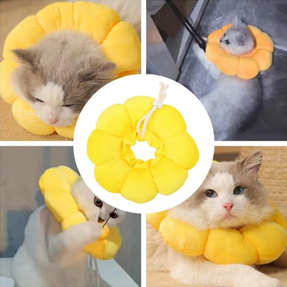 Pet Cat Small Dog Recovery Collar, Adorable Sunflower After Surgery Adjustable Pet Collar,Wound Healing Protection Collar
