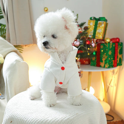 1PC Pet Clothes Dog Cat Christmas Style Autumn Thickened Warm White Snowman Patch Open Button Jacket