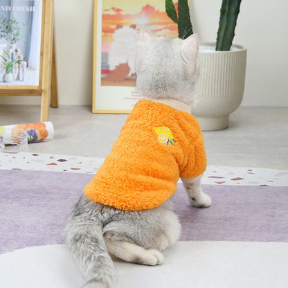 1PC  Pet Plush Two Leg Robe Fruit Embroidered Coral Velvet Casual Hoodie