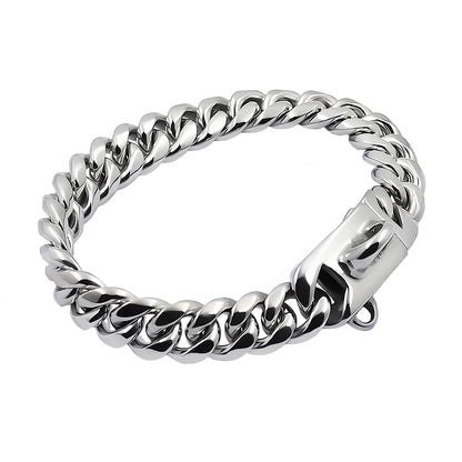 Metal Dog Collar Stainless Steel Pet Choker Gold Cuban Link Chain 14mm Wide Lead for Small Medium Large Dogs Pet Accessories