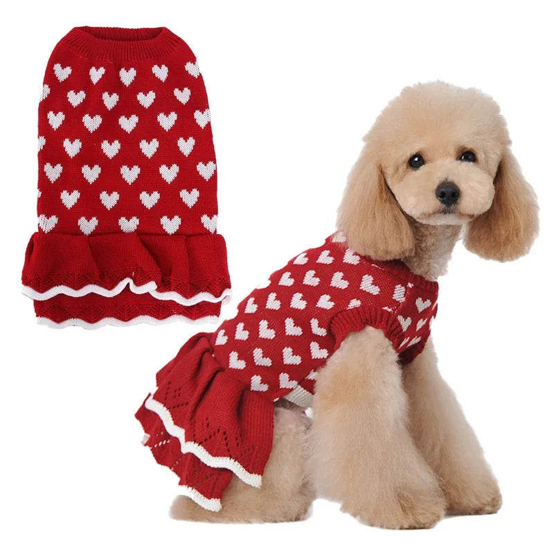 New Christmas Pet Cat Puppy  Clothes for Small Dogs Pet Cat Teddy Costume Red Love Dog Sweater Pet  Costume