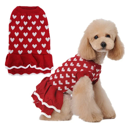 New Christmas Pet Cat Puppy  Clothes for Small Dogs Pet Cat Teddy Costume Red Love Dog Sweater Pet  Costume