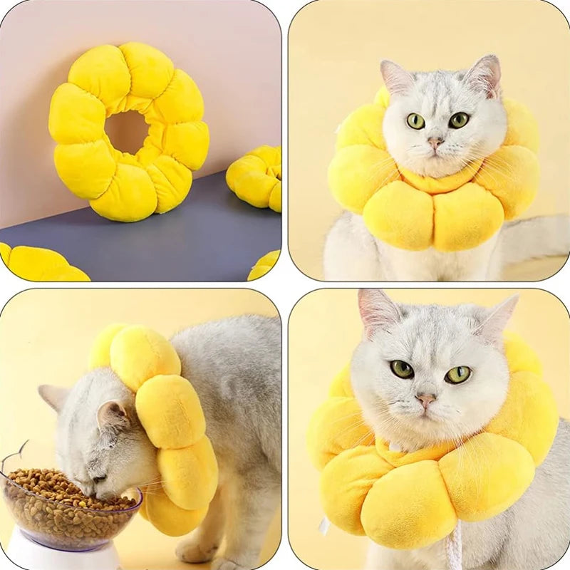 Pet Cat Small Dog Recovery Collar, Adorable Sunflower After Surgery Adjustable Pet Collar,Wound Healing Protection Collar