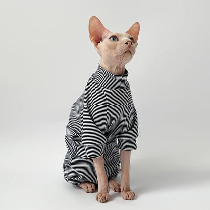 Sphynx Cat Clothes Leisure Stripe 4-legged Cotton Comfortable Hairless Cat Outfits Soft Winter Warm Devon Kornish Cat Clothes