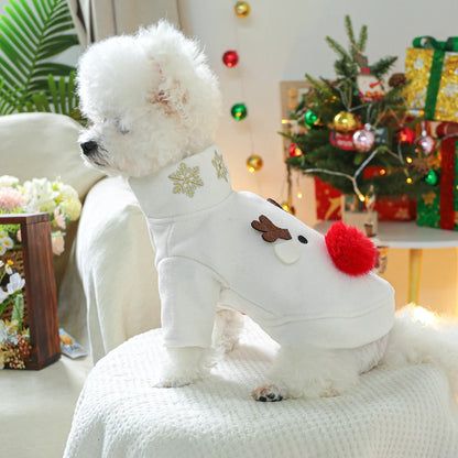 1PC Pet Clothes Dog Cat Christmas Style Autumn Thickened Warm White Snowman Patch Open Button Jacket