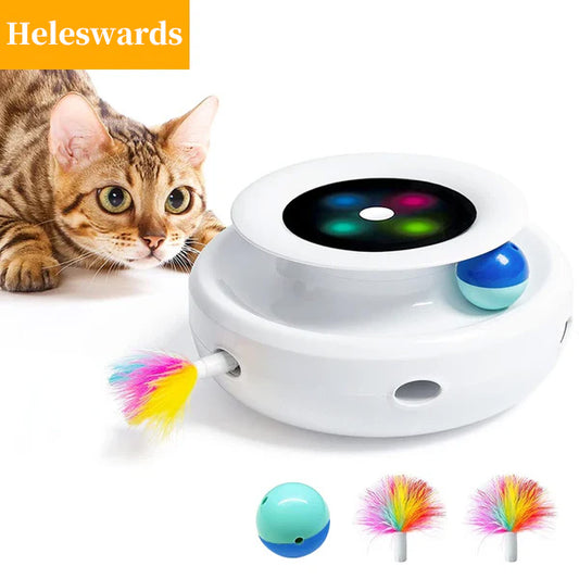 2 in 1 Smart Cat Toys Automatic Feather Fun Ball Toy Set For Cat Dog 5 Modes Electronic Interactive Pet Toy Accessories