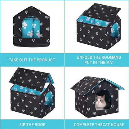 Waterproof Cat House for Outdoors Rainproof Dog House Cat House Villa Tent Collapsible Pet Shelter Foldable Pet House for Dogs