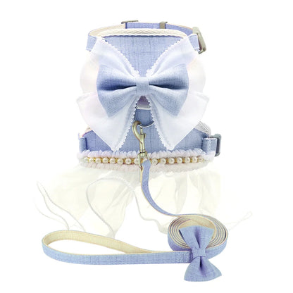 Nylon Cat Harness Leash Set Cute Bowknot Cat Dress Pet Puppy Kittten Party Princess Costumes Harnesses For Small Dogs Cats Pink