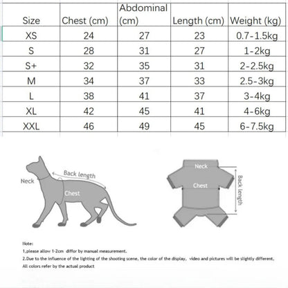 Winter Clothes for Cat, Stripped Cotton 4-legged Coat For Sphnx,Long sleeves Undershirt for Kittens, Devon Rex Jumpsuit