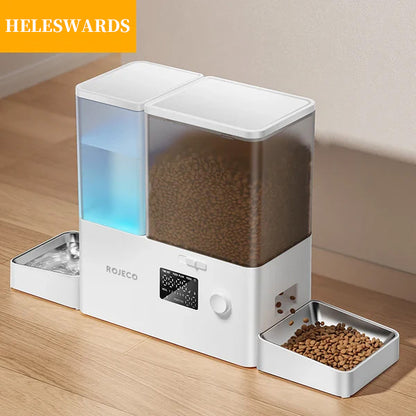 Automatic Pet Feeder Water Fountain 8.5L Button Version Dog Food Dispenser Water Refill 2 in 1 Drinking Feeding Supplies