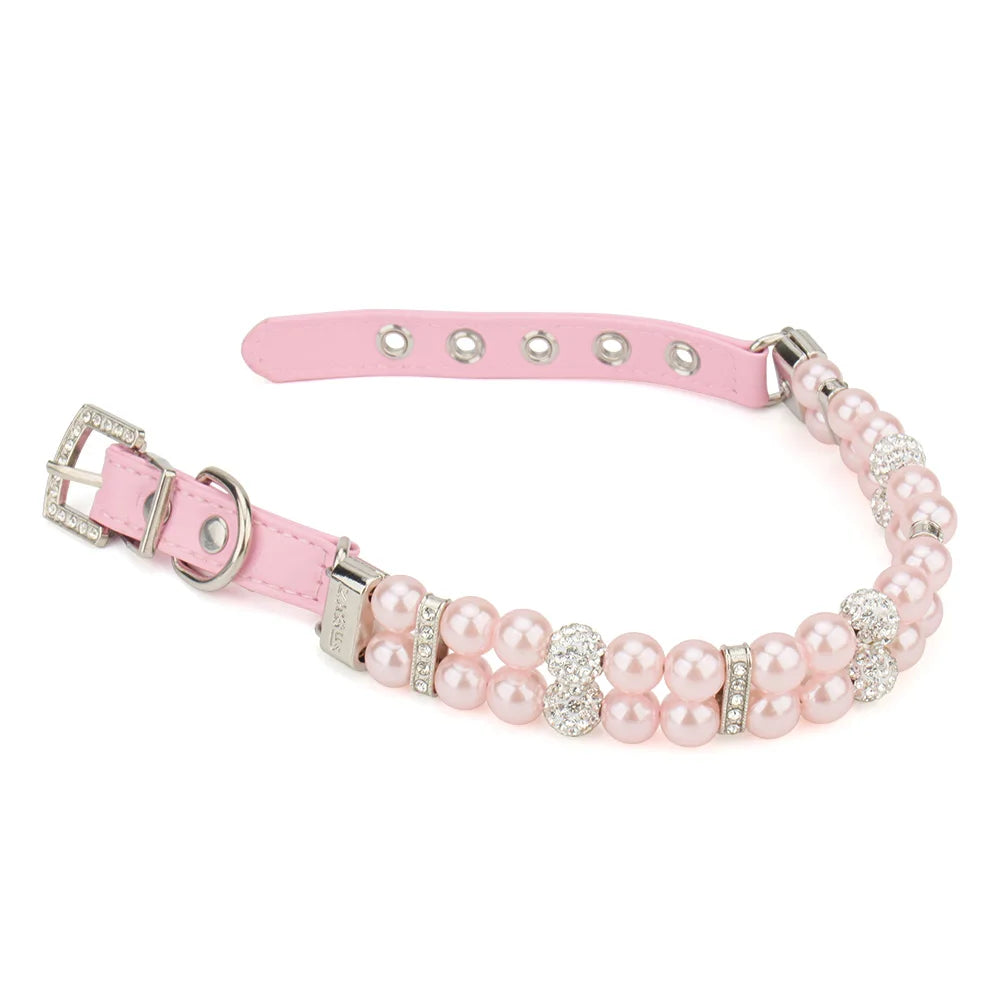 Pearl Pet Collar Artificial Pearls Rhinestone Dog Collar For Cat Necklace Wedding Party Pink Blue Green