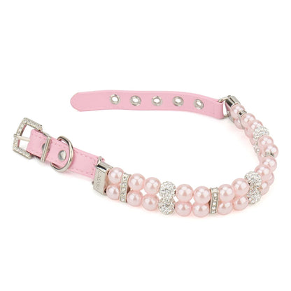 Pearl Pet Collar Artificial Pearls Rhinestone Dog Collar For Cat Necklace Wedding Party Pink Blue Green