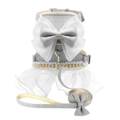 Nylon Cat Harness Leash Set Cute Bowknot Cat Dress Pet Puppy Kittten Party Princess Costumes Harnesses For Small Dogs Cats Pink
