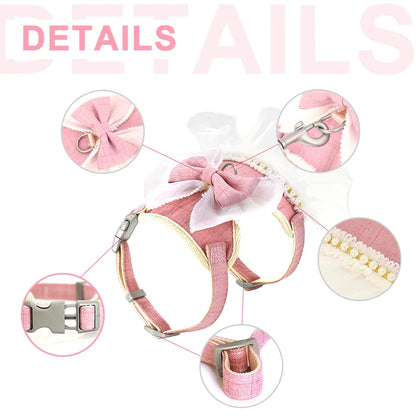 Nylon Cat Harness Leash Set Cute Bowknot Cat Dress Pet Puppy Kittten Party Princess Costumes Harnesses For Small Dogs Cats Pink