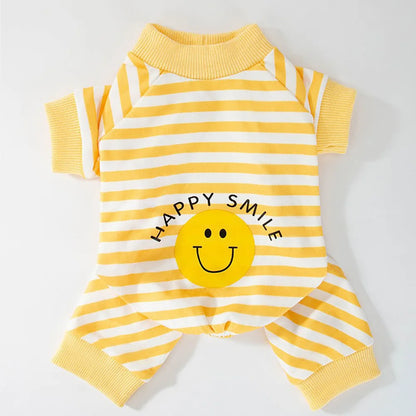 Kawaii Pet Clothes for Spring Summer Autumn Medium Small Cat Pet Cat Striped Jumpsuit Cute Cartoon Pattern Kitten Romper Pyjama