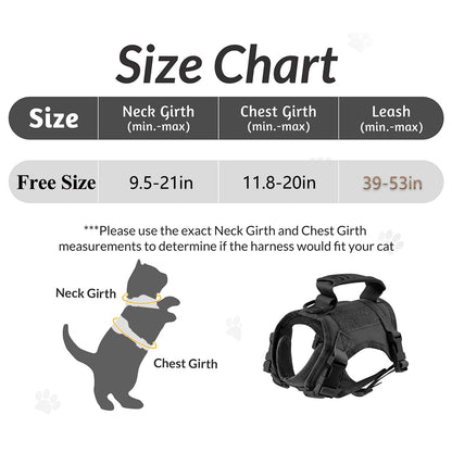 Tactical Cat Harness with Leash Set Puppy Walking Escape Proof Adjustable Pet Vest withControl Handle For Large Cats Small Dogs