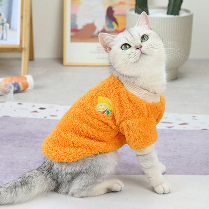 1PC  Pet Plush Two Leg Robe Fruit Embroidered Coral Velvet Casual Hoodie