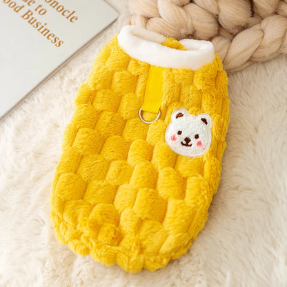 Plush Cat Puppy Button Jacket with Buckle Warm Winter Pet Clothes Cartoon Bear Print Kitten Coat Sphynx Clothing ropa para gato