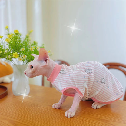 Sphyinx Cat Cotton Vest Animal Print Shirt Summer Spring Coat for Kittens Dogs Devon Rex Soft Sleeveless Jumpsuit Cat Supplies