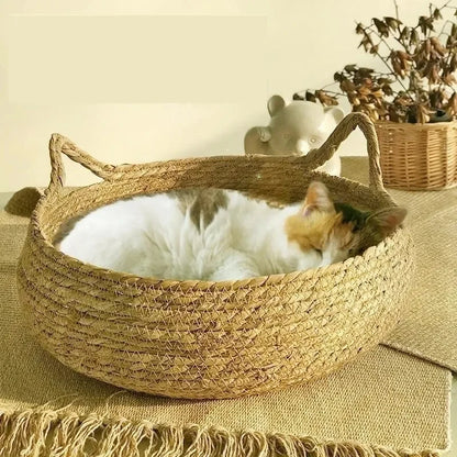 Pure hand-woven rattan cat nest four seasons universal warm pad removable washable winter pet supplies