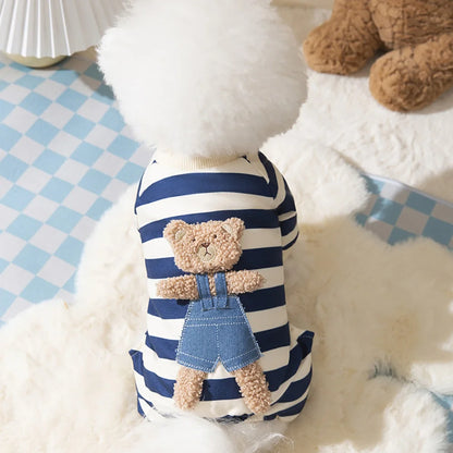 Kawaii Pet Clothes for Spring Summer Autumn Medium Small Cat Pet Cat Striped Jumpsuit Cute Cartoon Pattern Kitten Romper Pyjama