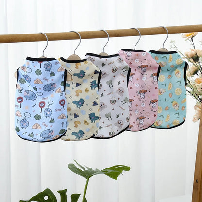 Cartoon Cute Pet Dog Costume Print Dog Sweatshirt Breathable Chihuahua Teddy Tank Top XS-2XL