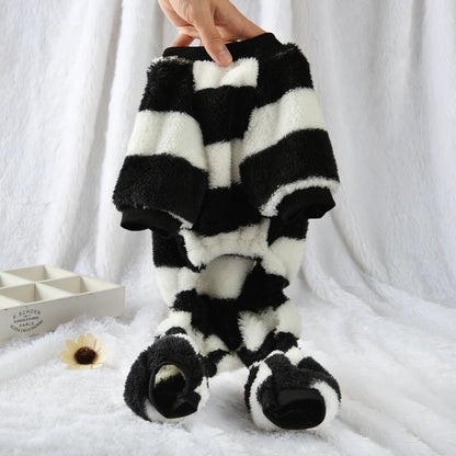 Soft Cozy Dog Clothes For Small Dogs Cat Stripe Fleece Winter Warm Puppy Sweatshirts Jumpsuit Chihuahua Pug Puppy Hooded Coat
