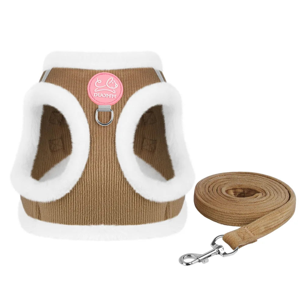 Cat Winter Small Dog Harness Leash Rabbit Plush Reflective Pet Harness Vest-Style Puppy Outdoor Dog Lead Walking Cat Windproof
