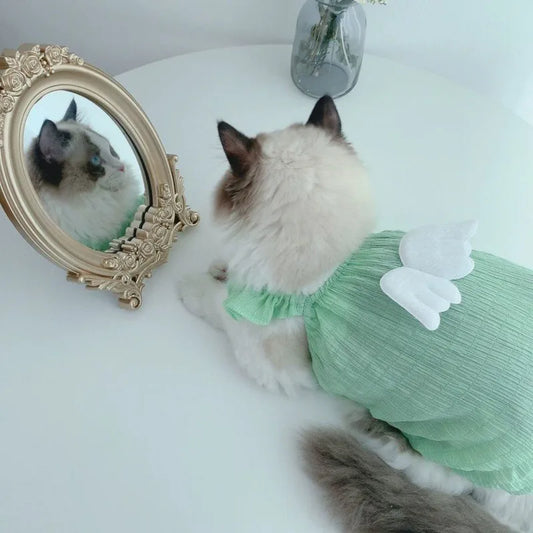 Cat Summer Clothes, Soft Kitten Clothing with Cute Angel Wings, Pet Clothes