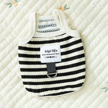 Dog Vest Puppy Clothes Summer Pet Clothing Cotton Bear Print T-Shirt Striped Dog Shirt Chihuahua Korean Style Girls Dog Costume