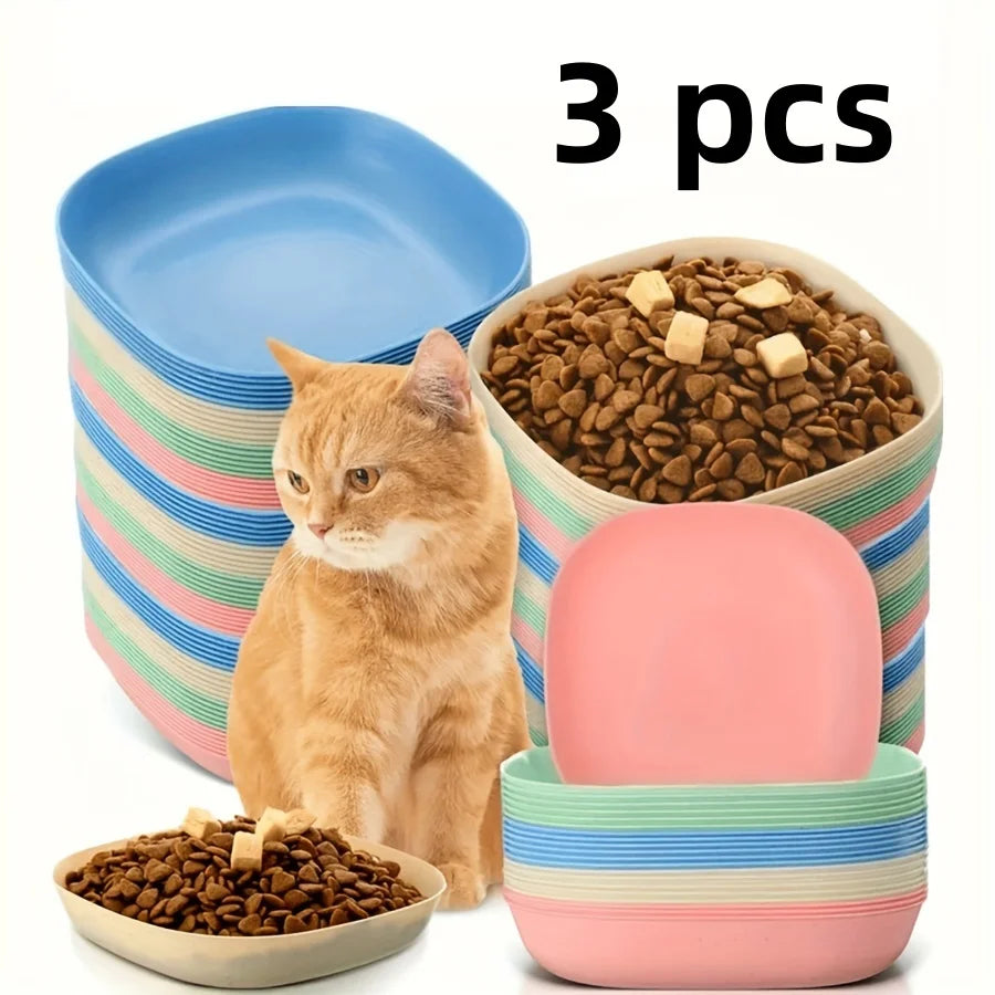 3/10/20pcs Non-Slip Plastic Cat Bowls Set Shallow Pet Food & Water Dishes Suitable for Kittens Short Leg Cat Ferrets Stray Cats