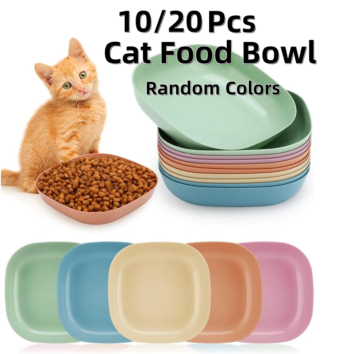 3/10/20pcs Non-Slip Plastic Cat Bowls Set Shallow Pet Food & Water Dishes Suitable for Kittens Short Leg Cat Ferrets Stray Cats