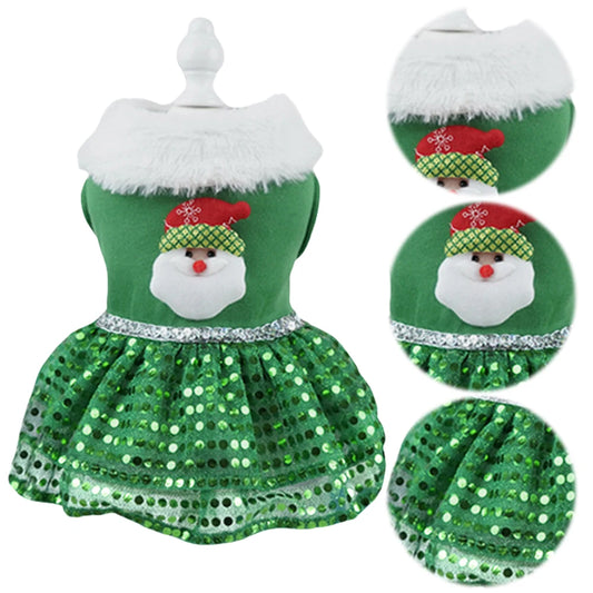 Christmas Bling Dog Dress Puppy Holiday Thermal Clothes Christmas Theme Dog Dress Outfit Christmas Dress Up Supplies