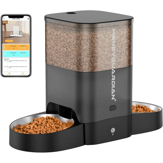 Smart Automatic Dual Cat Feeder with 5G WiFi Connectivity and APP Control for Two Cats Stainless Steel Bowl Dual Power Supply D