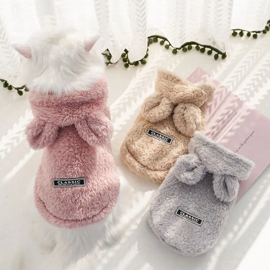 High Quality Autumn Winter Pet Puppy Cat Clothes Plush Rabbit Ears Coat Soft Warm Pet Supplies
